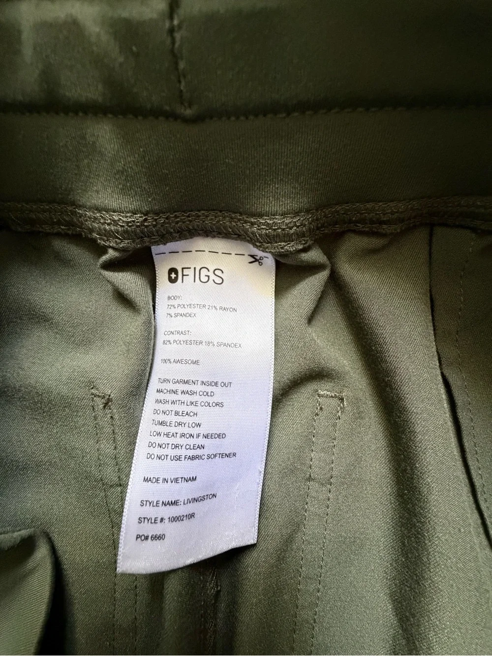 FIGS Technical Collection Unisex Green Scrub Pants Size M Polyester